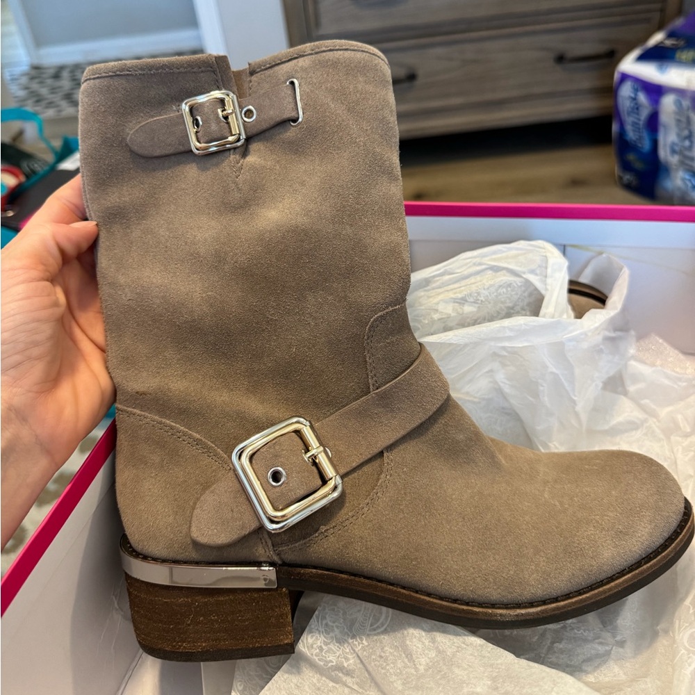 Vince Camuto Taupe Suede “Windy” Boots